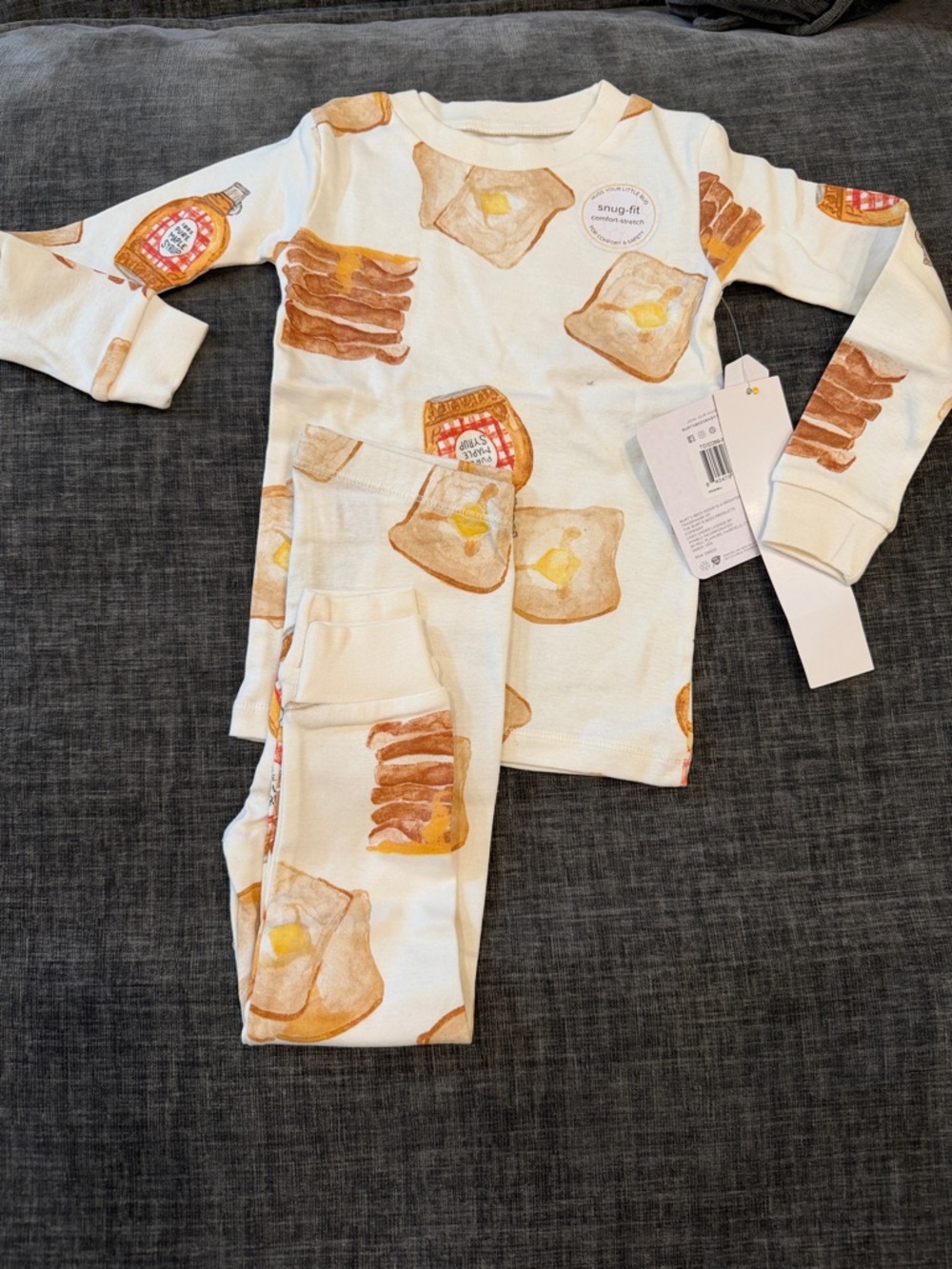 Kids Breakfast Toast Print Pajama Set - White with Brown Accents